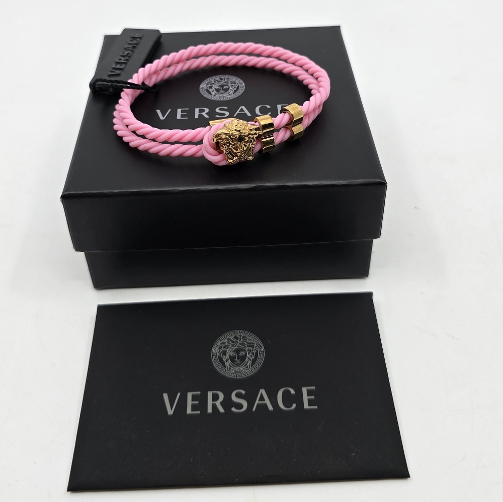 Versace Pink & Gold Rubber Medusa Bracelet in Candy Oro - Picture 1 of 7